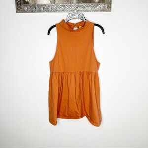 Free People Orange High Neck Open Back Babydoll Tank Size Small